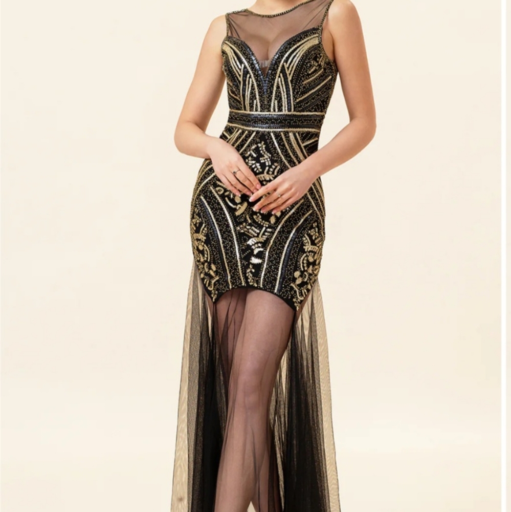 1920s illusion neckline dress